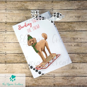 Poodle Dog Sled Christmas Card Set, Hand Made Christmas Card, Snow Card, Holiday Card, Funny Christmas Card