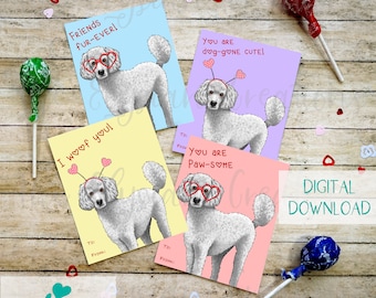 White Poodle Kids Valentines, Instant Download, Printable, Dog Valentine, School Valentines, Elementary School Valentines