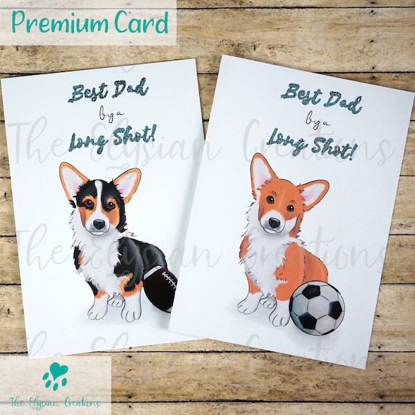 Custom Sports Corgi Father's Day Card, Dog Father's Day Card, Funny Father's Day Card, Sports Dad Card, Corgi Card, Tricolor Corgi