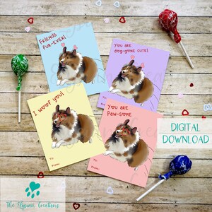 Sheltie Kids Valentines, Rough Collie Valentines, Printable Valentine, Dog Valentine, Elementary School Valentines, Preschool Valentines