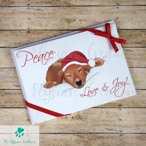 Ensemble de cartes de Noël Glitter Sleeping Puppy, Peace Love and Joy, Joyeux Noël, Happy Hollidays, Teckel, Golden Retriever Puppy