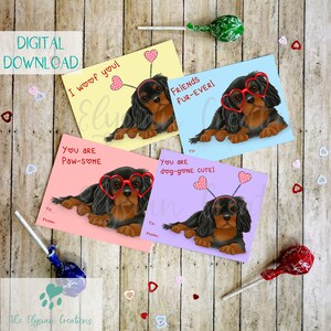 Cavalier King Charles Black and Tan Kids Valentines, download instantâneo, Dog Valentine, School Valentines