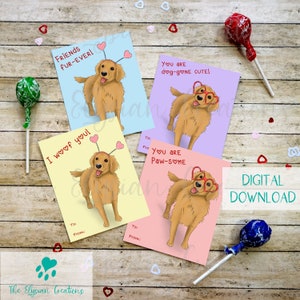 Golden Retriever Kids Valentines, Download Instantâneo, Dog Valentine, School Valentines