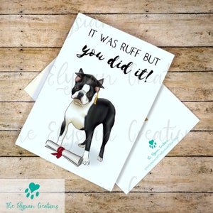 Personalized Boston Terrier  Graduation Card 5x7, Dog Grad Card, Tan Pug Card, Congrats Card, Custom Graduation Card