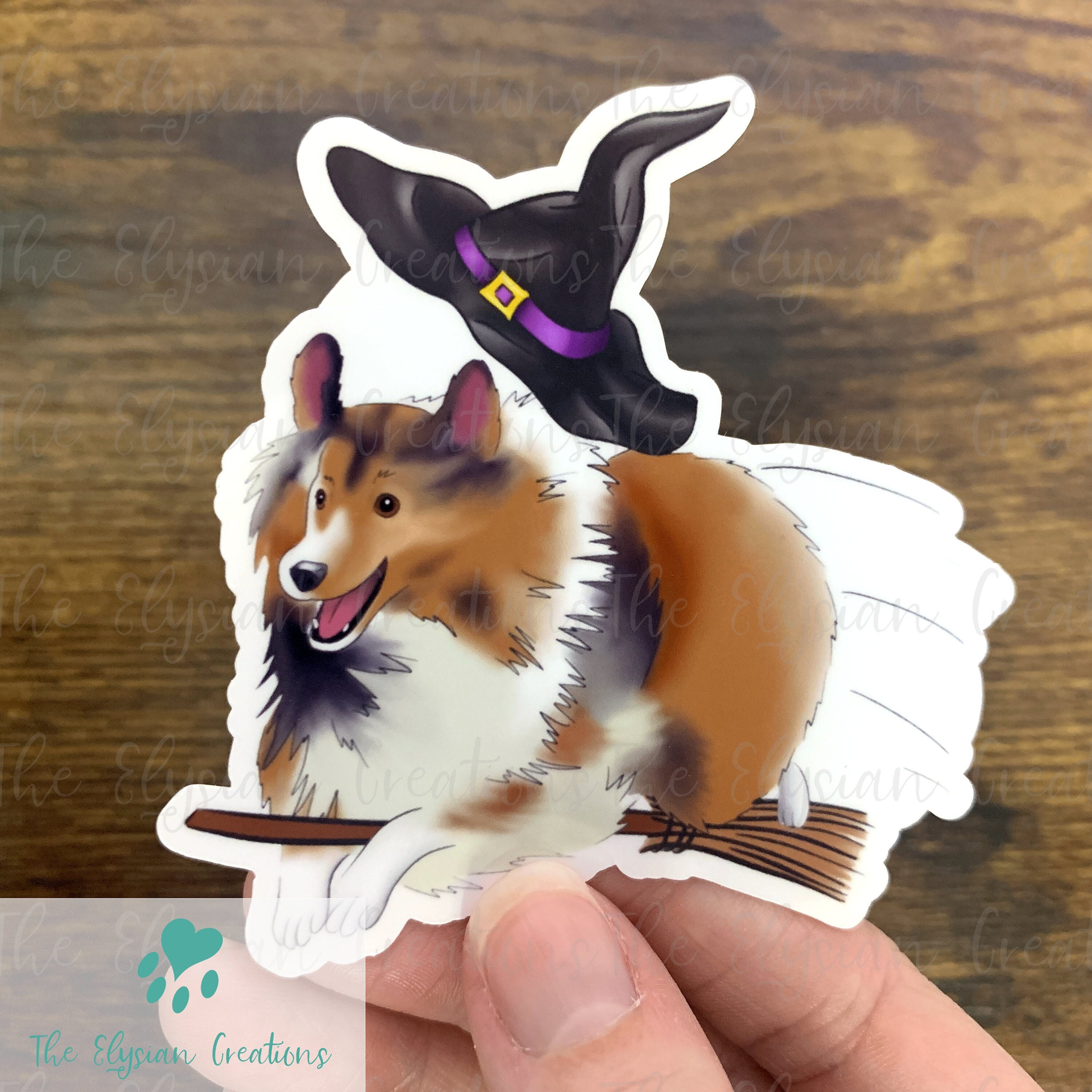 Witch Sheltie Sticker, Water Proof Sticker, Halloween Dog Sticker