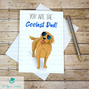 Carte de fête des pères Golden Retriever avec lunettes de soleil, papa le plus cool, carte de fête des pères chien, carte de fête des pères drôle