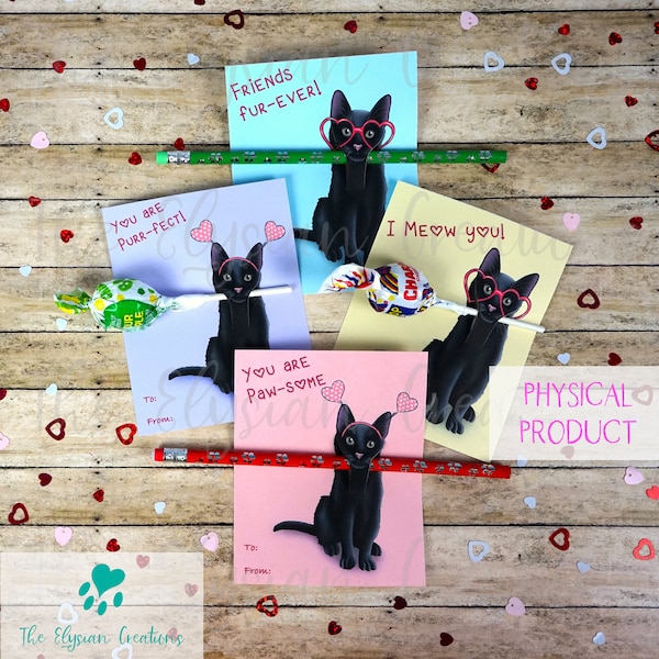 Black Cat Kids Valentines, Cute Cat Valentine, Class Room Valentines, Elementary School Valentines, Valentine's Day gifts, Kitten, Kitty