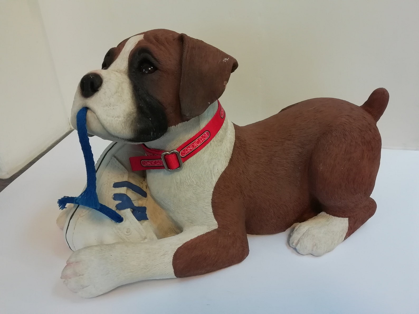 Sandicast Fawn Boxer Dog Chewing Shoe Figurine Large 15 X 9 Etsy