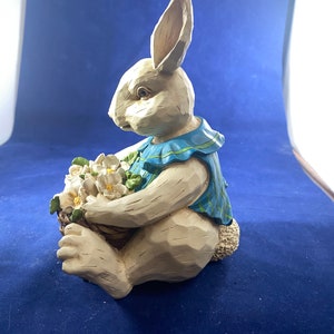 Resin Wood Look Seated Easter Bunny in Blue Vest Foreside - Etsy