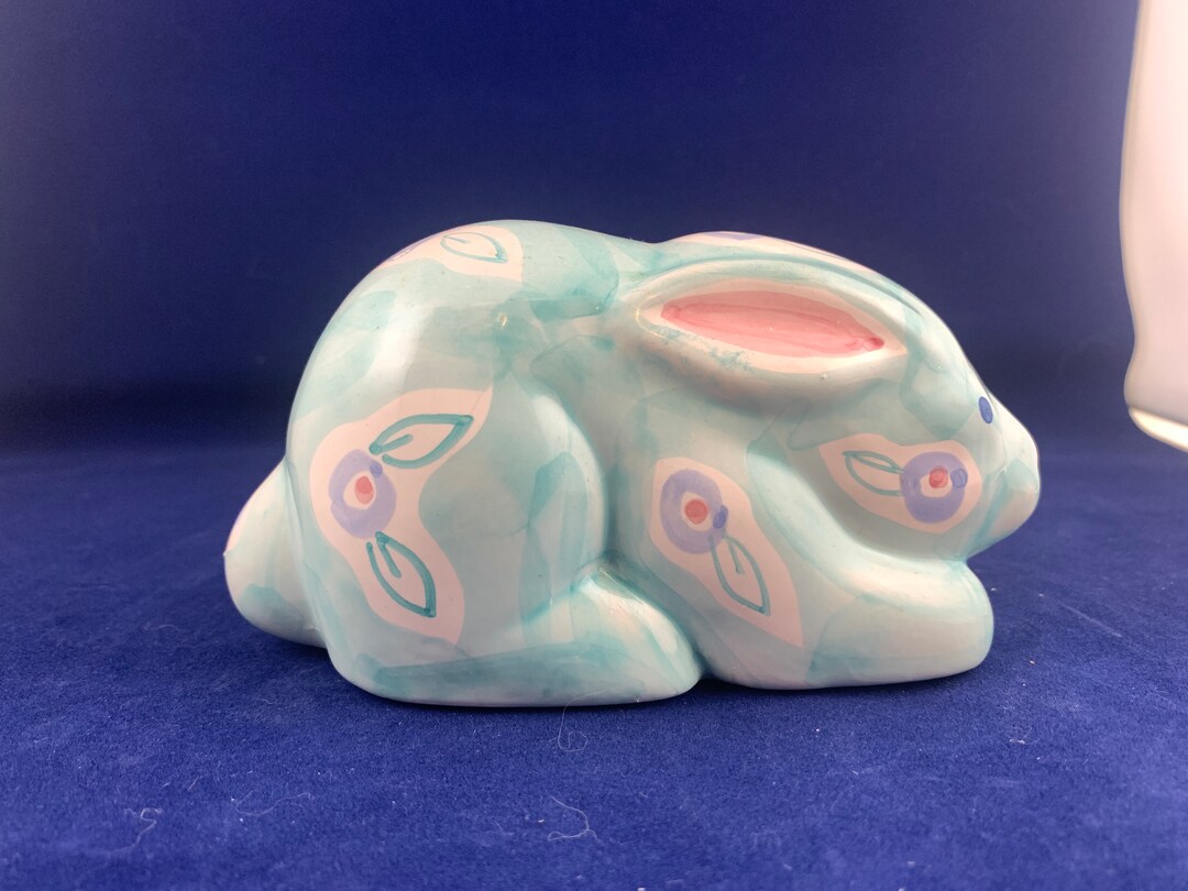 Blue Floral Ceramic Bunny With Flowers - Etsy