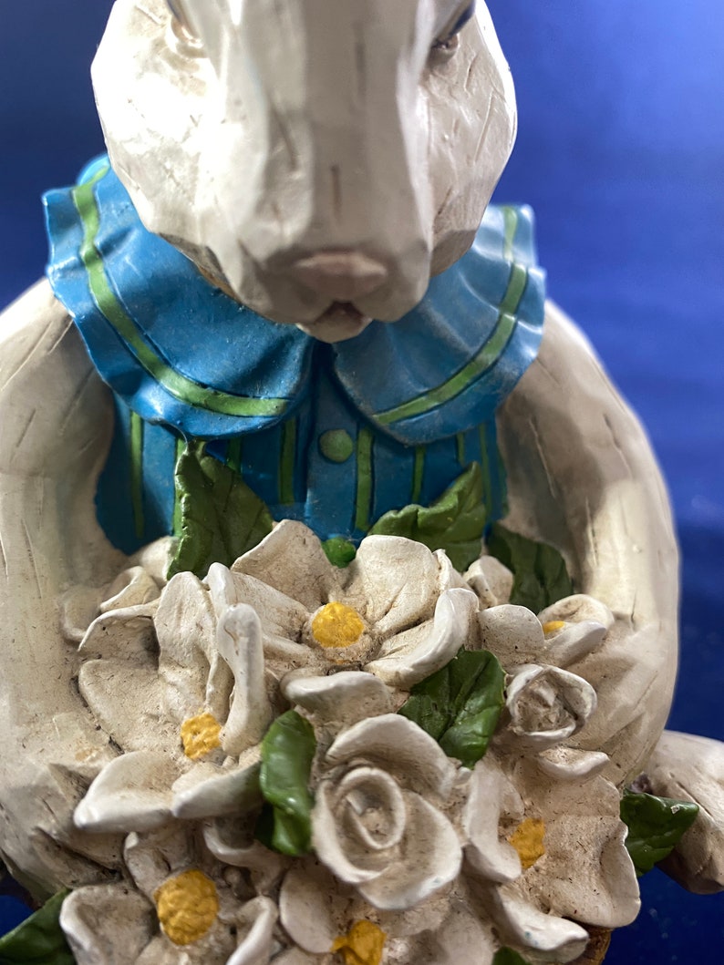 Resin Wood Look Seated Easter Bunny in Blue Vest Foreside - Etsy