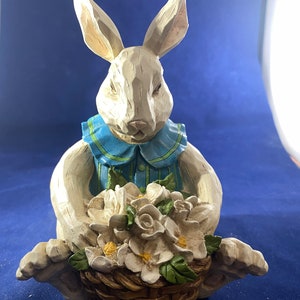 Resin Wood Look Seated Easter Bunny in Blue Vest Foreside - Etsy