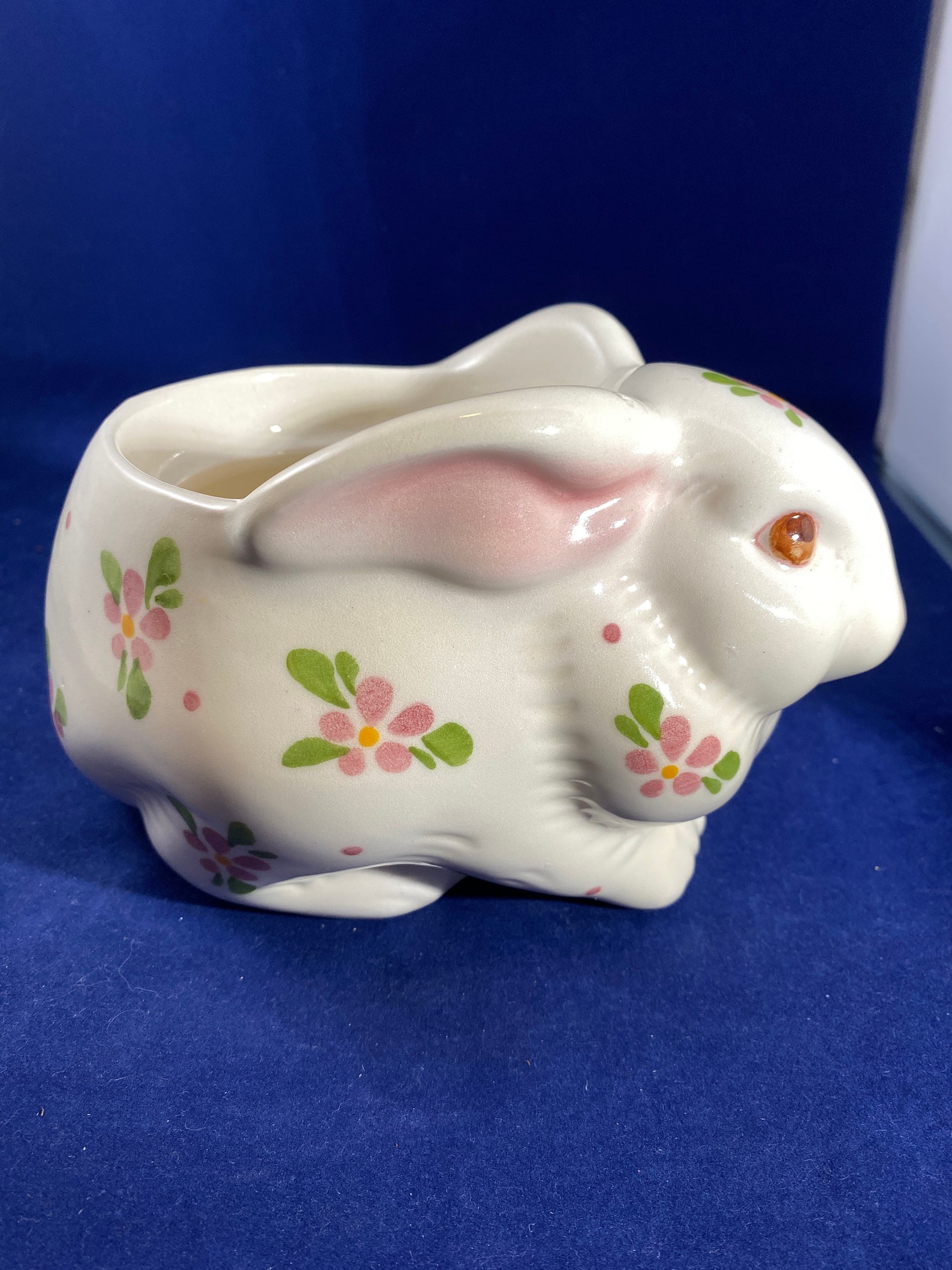 Avon Rabbit Planter/Candle Holder White with Pink Flowers | Etsy