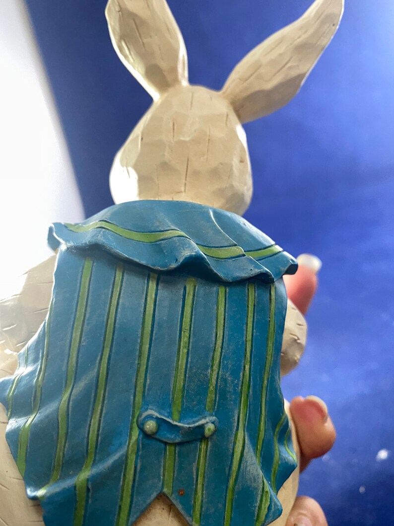Resin Wood Look Seated Easter Bunny in Blue Vest Foreside - Etsy