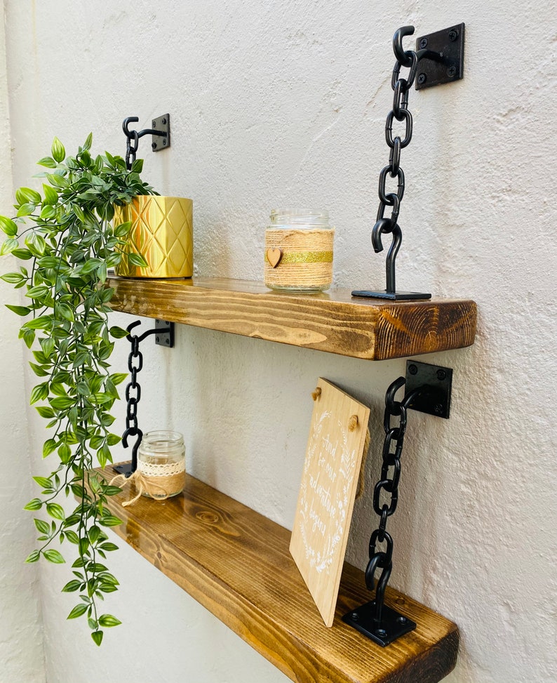Rustic Bespoke Floating Shelves With Chain Brackets Industrial Etsy