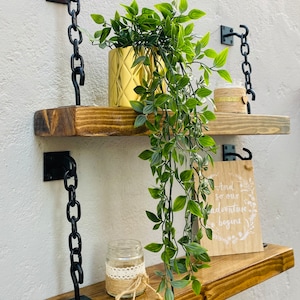 Rustic bespoke floating shelves with chain brackets industrial