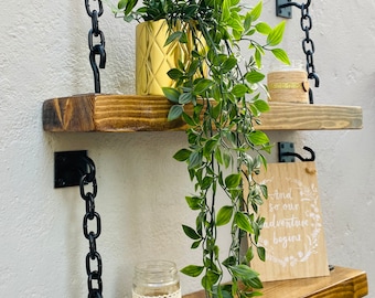 Rustic bespoke floating shelves with chain brackets industrial