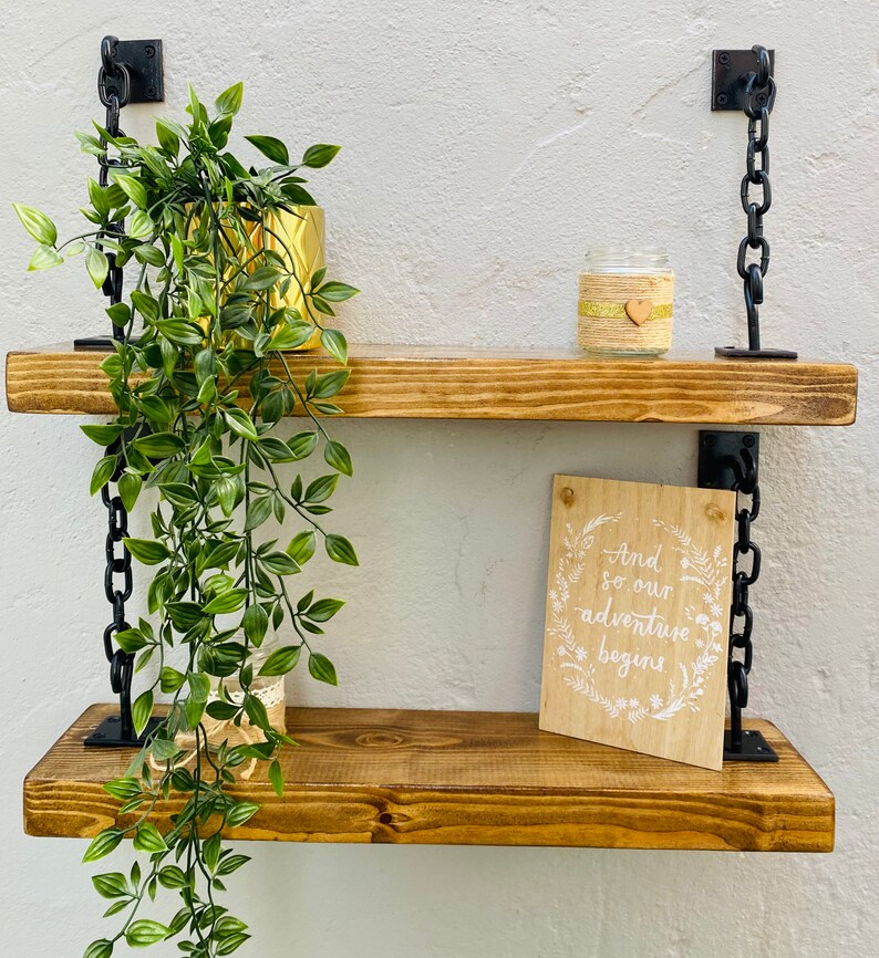 Rustic Bespoke Floating Shelves With Chain Brackets Industrial Etsy