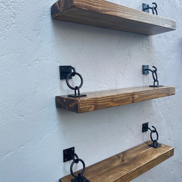 Rustic industrial shelf brackets hook and ring