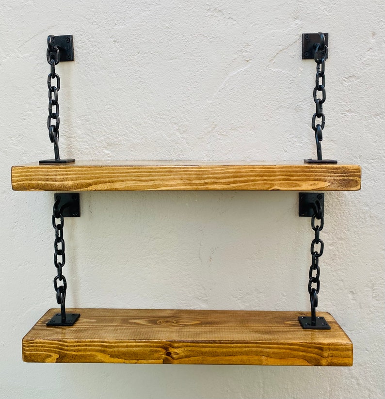 Rustic Bespoke Floating Shelves With Chain Brackets Industrial Etsy