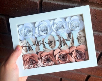 Mothers Day Flower Box | Paper Flower Rose Shadow Box Frame | Cute Gift For Mom, Gift For Mother's Day, Ombre Shadowbox