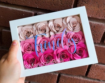 Ombre bloemschaduwdoos | Rose Shadow Box, Verjaardagscadeau voor vriend, leuk cadeau voor mama, leuk cadeau voor beste vriend, kwekerij decor, wand decor