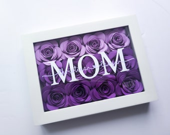 Mothers Day Flower Box | Paper Flower Rose Shadow Box Frame | Cute Gift For Mom, Gift For Mother's Day, Ombre Shadowbox