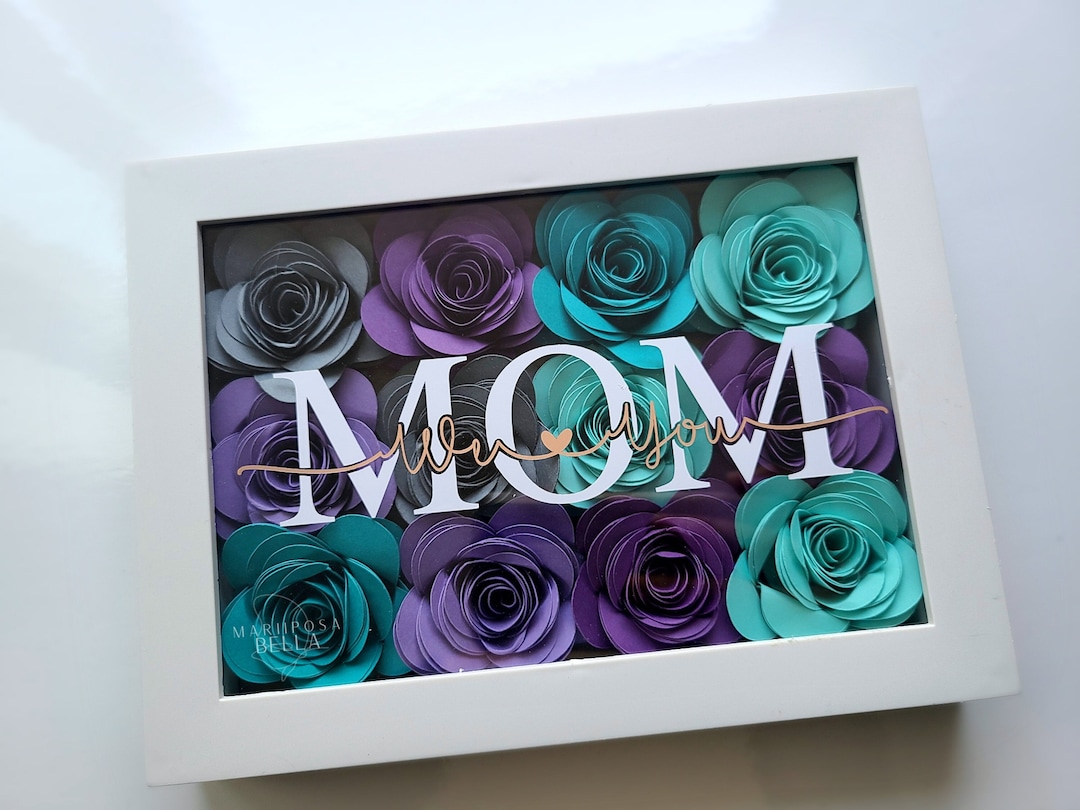 Mothers Day Flower Box Paper Flower Rose Shadow Box Frame Cute Gift for