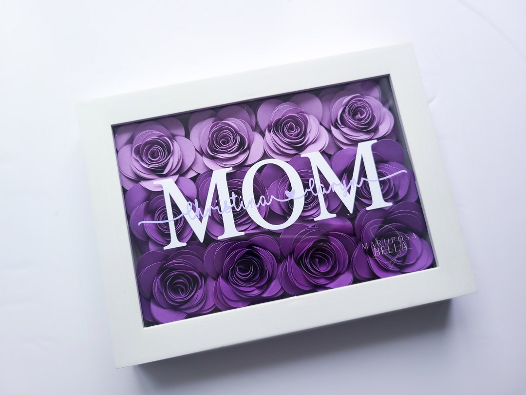 Mothers Day Flower Box Paper Flower Rose Shadow Box Frame Cute Gift for
