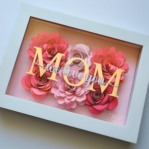 Scatola di fiori per la festa della mamma / Cornice con fiori di carta e rose / Regalo per la mamma, regalo per la nonna, regalo di compleanno per lei, regalo per la mamma dai bambini