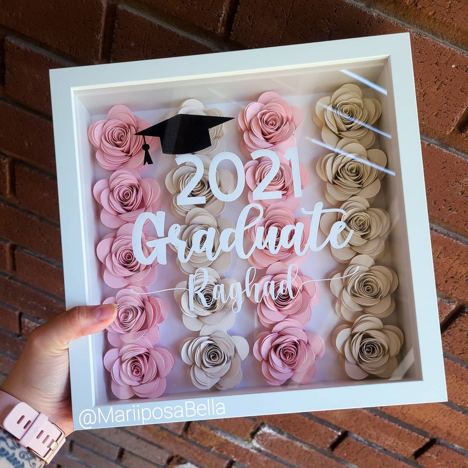 Graduation Flower Shadow Box Rolled Paper Flowers Gift For Etsy
