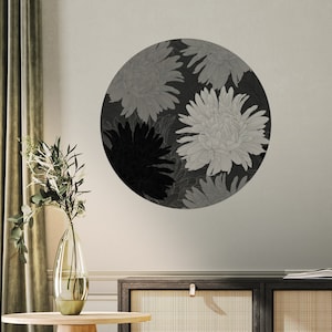 Beautiful floral wall sticker, black and white wall decal | Peel and Stick | Self adhesive | Circle Wall Decal | Wall Decor