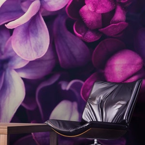 Carta da parati viola lilla, fiori che sbocciano | Staccare e attaccare | Autoadesivo | Carta da parati riposizionabile e rimovibile