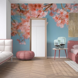 Vintage wallpaper, cherry blossom floral wall mural [Peel and Stick (self adhesive) or Traditional Vinyl Papers]