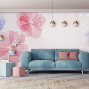 Abstract floral watercolor wallpaper, Wall Mural [Peel and Stick (self adhesive) or Traditional Vinyl Papers]