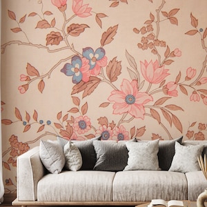 Vintage floral wallpaper [Peel and Stick (self adhesive) or Traditional Vinyl Papers]