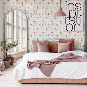 Pastel wallpaper with flowers and leaves [Peel and Stick (self adhesive) or Traditional Vinyl Papers]