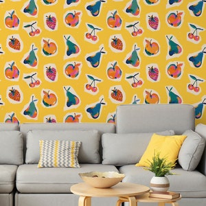 Abstract cute fruits wallpaper [Peel and Stick (self adhesive) or Traditional Vinyl Papers]