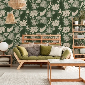 Abstract exotic botanical wallpaper [Peel and Stick (self adhesive) or Traditional Vinyl Papers]