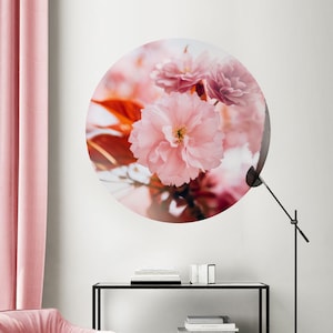 Pink flower wall sticker, Blooming tree wall decal | Peel and Stick | Self adhesive | Circle Wall Decal | Wall Decor
