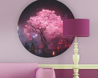 Japanese landscape wall sticker | Peel and Stick | Self adhesive | Circle Wall Decal | Wall Decor