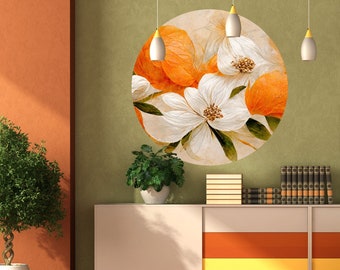Floral wall sticker, orange blossom wall decal | Peel and Stick | Self adhesive | Circle Wall Decal | Wall Decor