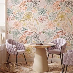 Floral pastel wallpaper [Peel and Stick (self adhesive) or Traditional Vinyl Papers]