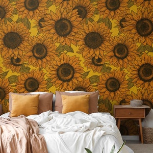 Sonnenblumentapete [Abziehen und Aufkleben (selbstklebend) oder traditionelles Vinylpapier]