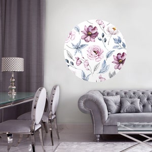 Vintage floral wall sticker, pattern watercolor flowers | Peel and Stick | Self adhesive | Circle Wall Decal | Wall Decor