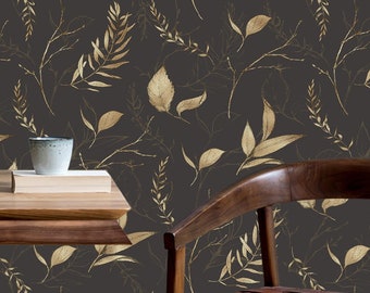 Floral wallpaper, branches and leaves wall mural, vintage home decor | Peel & Stick | Self adhesive | Repositionable, Removable wallpaper