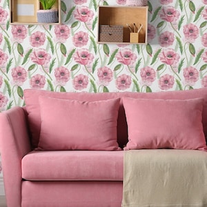 Watercolor wallpaper with wildflowers, botanical pattern, wall mural [Peel and Stick (self adhesive) or Traditional Vinyl Papers]