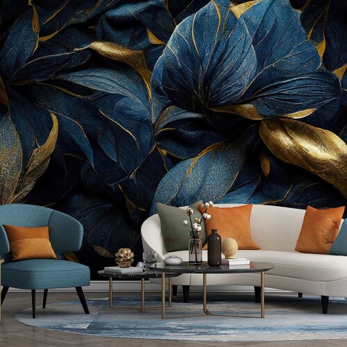 Papel pintado floral oscuro, papel pintado botánico [autoadhesivo o papel vinílico tradicional]