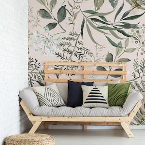 Dark green leaves Floral wallpaper | Peel & Stick | Self adhesive | Repositionable wallpaper | Removable wall mural