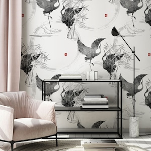 Japanese cranes wallpaper | Peel & Stick | Self-adhesive | Repositionable, Removable wallpaper